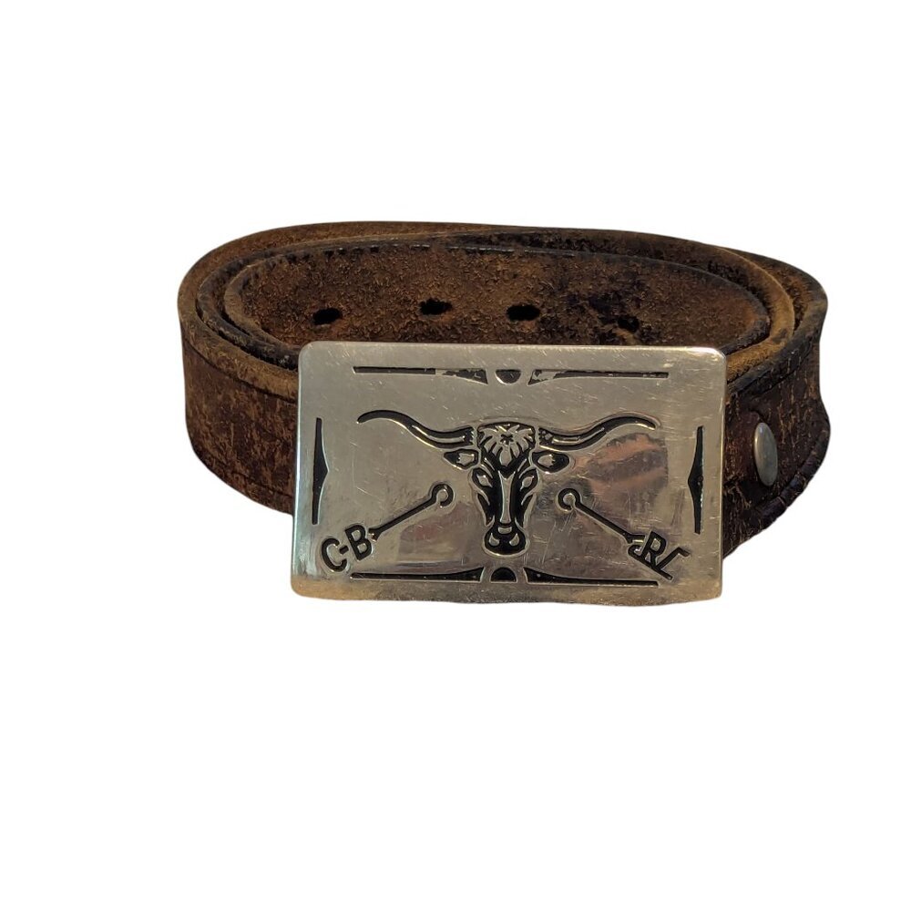 Western Belt Buckle Silver Steer Bull Branding Irons Chambers Belt Co Vintage - Picture 2 of 6